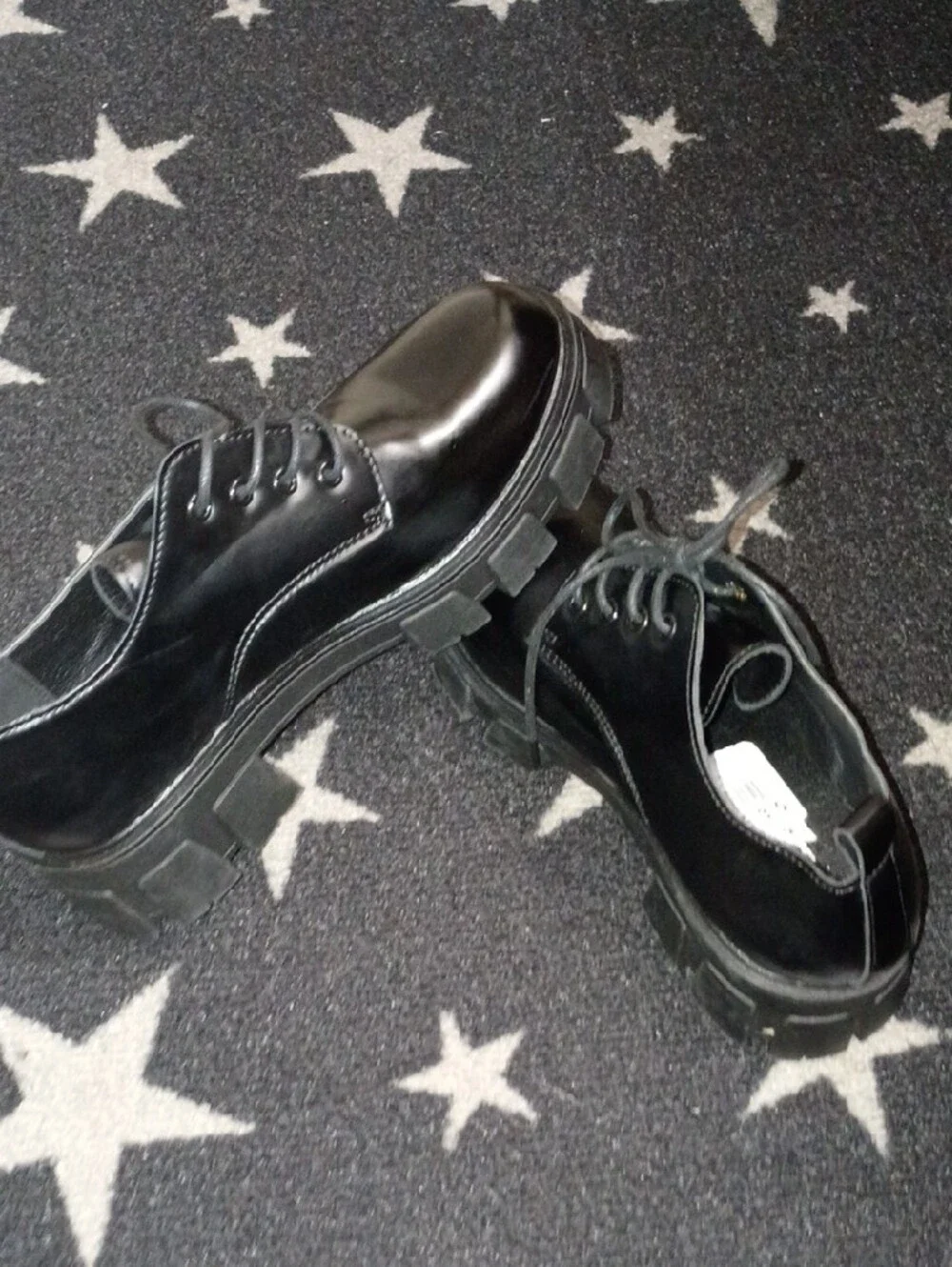 Madden Girl Black Patent Lace-Up Wedge Oxfords
